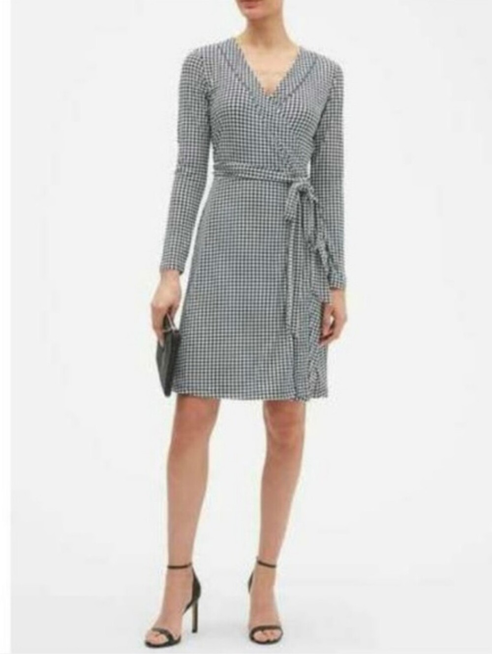 Banana Republic Black & White Gingham Wrap Midi Dress